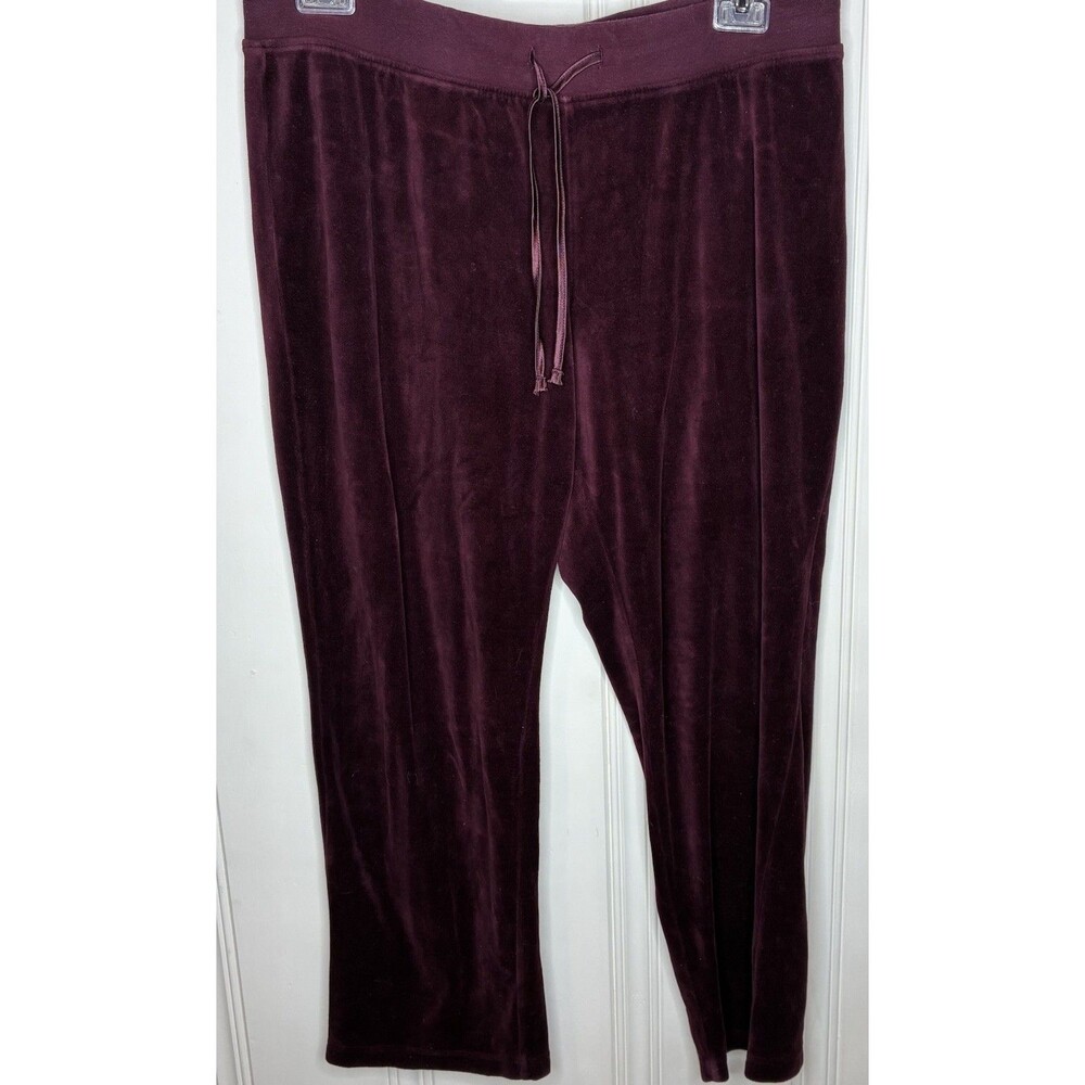 Soft Burgundy Velour Cotton Blend Straight Leg Pants Size PXL Stretch Waist